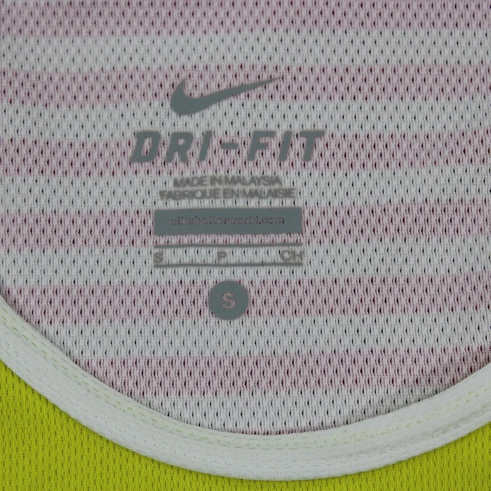 Nike Dri-FIT Womens Tank Top Neon Yellow Pink Striped Racerback Running Small